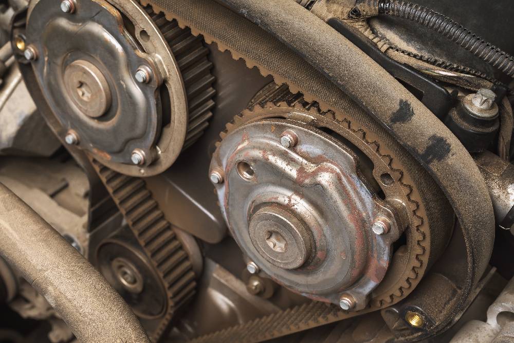 Old timing belt of a passenger car, close-up